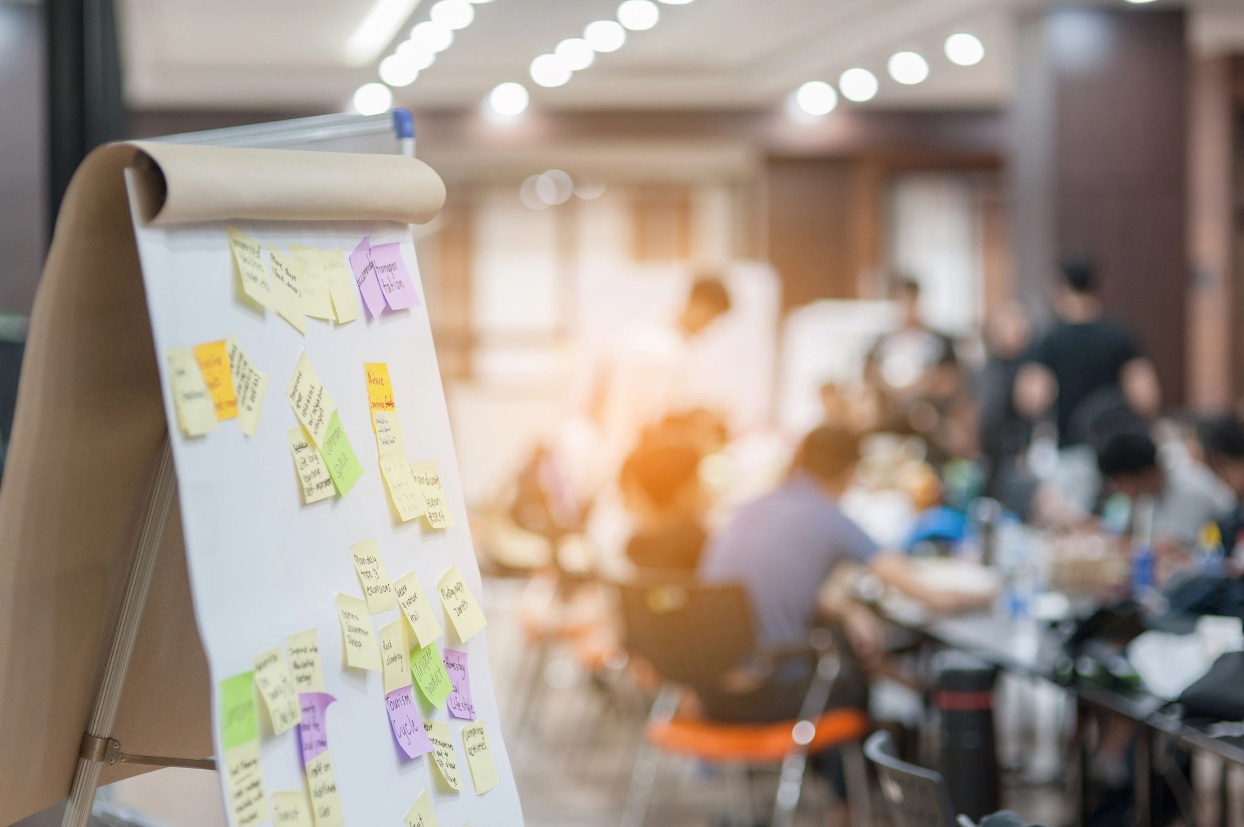 Workshop brainstorming session with sticky notes